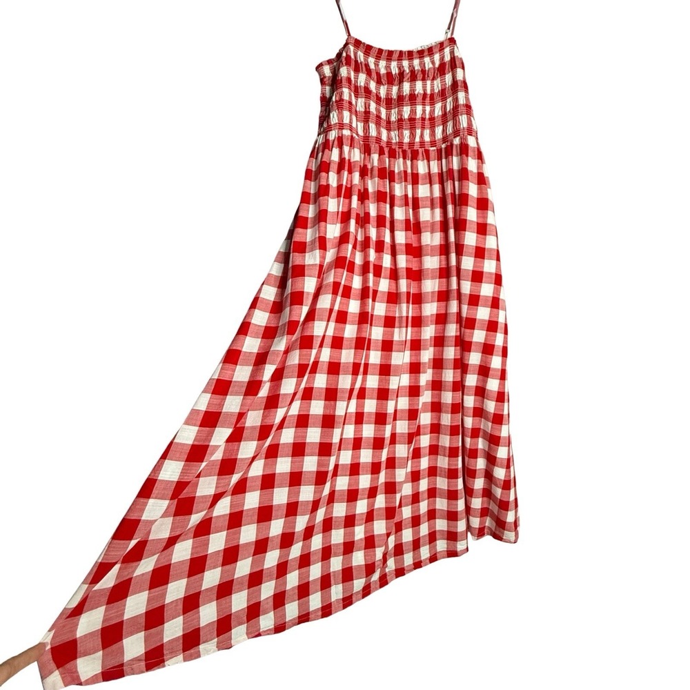 LOFT Red Gingham Smocked Maxi Dress Cottagecore Picnic Sundress Size 16 XL - Picture 3 of 11